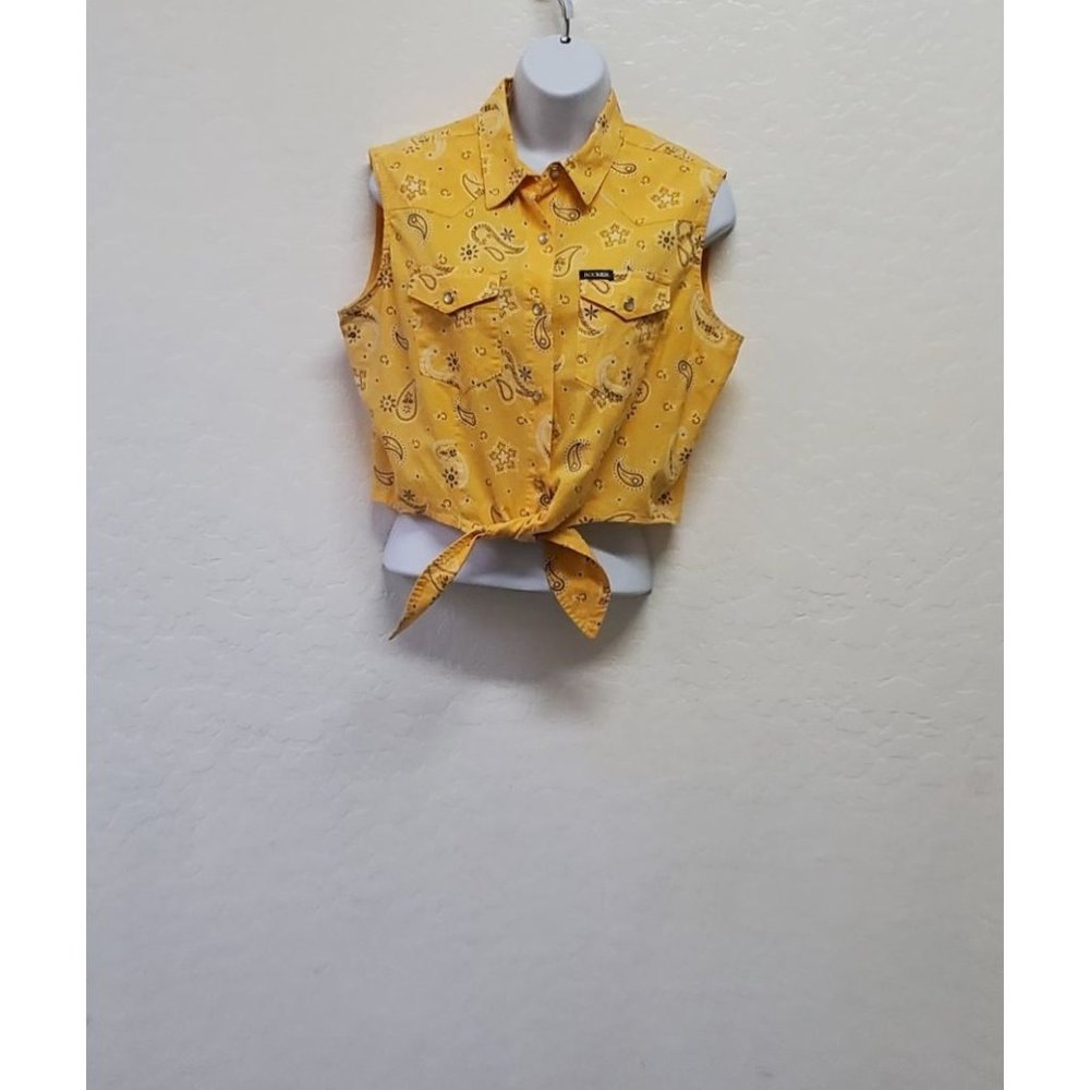 Women's Rockies Jeans Wear Western tie front tank Large MADE USA